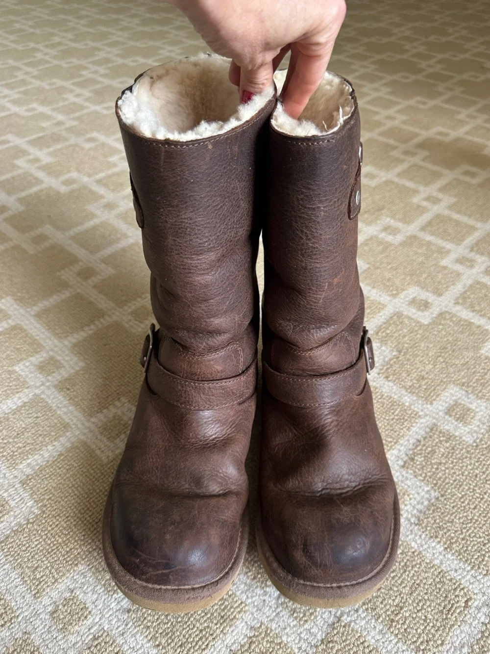 UGG Australia Kensington Leather Shearling Buckle Boots Brown Size 8